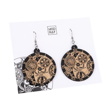 Pendientes de madera HOORAY Black Clockwork 