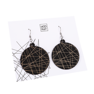 Pendientes de madera HOORAY Líneas Negras 