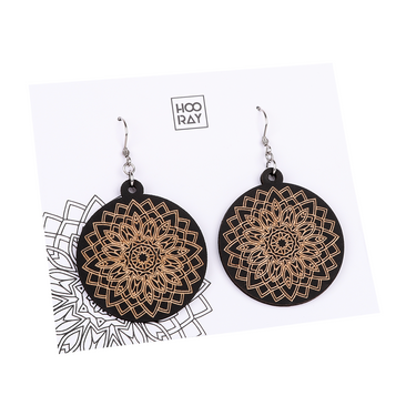 Pendientes de madera HOORAY Mandala Negra 