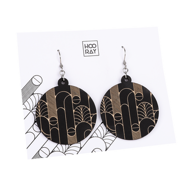 Pendientes de madera HOORAY Art Nouveau Negro 