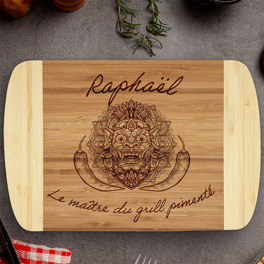 Tabla de bambú para regalo con grabado, motivo Maestro de la parrilla de chile 