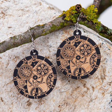 Pendientes de madera HOORAY Black Clockwork 