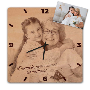 Reloj de pared de madera - fotografía propia, cuadrado de 50 cm 