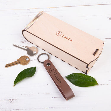Porte-clés en cuir HOORAY, marron foncé 